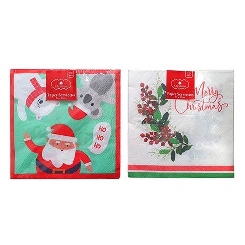 Paper Serviette 330mm Xmas Printed 20pk Astd P6.3 FSC Mix