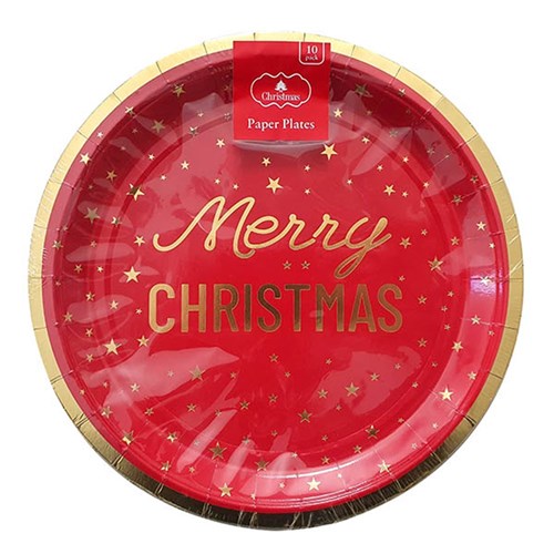 Paper Plate 225mm Xmas Gold Foil 10pk P6.7 FSC Mix