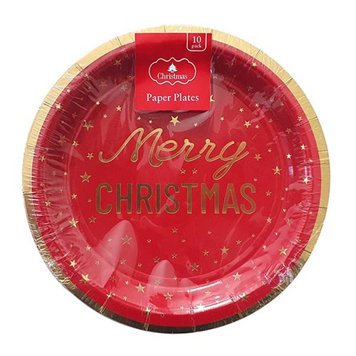 Paper Plate 178mm Xmas Gold Foil 10pk P6.7 FSC Mix