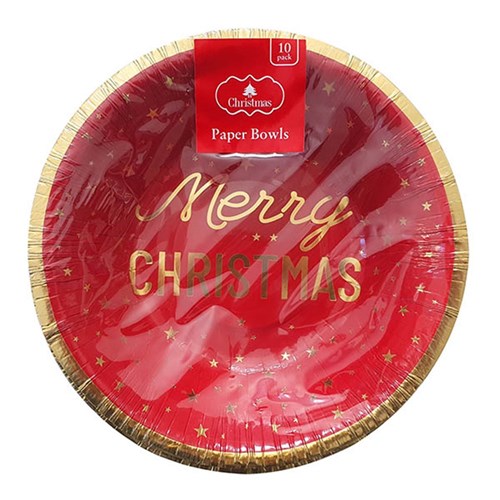 Paper Bowl 170mm Xmas Gold Foil 10pk P6.7 FSC Mix