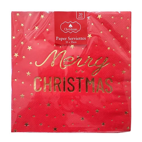 Paper Serviette 330mm Xmas Gold Foil 20pk P6.3 FSC Mix