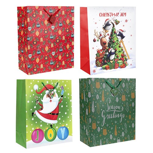 Gift Bag Xmas Basic 157gsm Jumbo w Jhook 4 Asstd