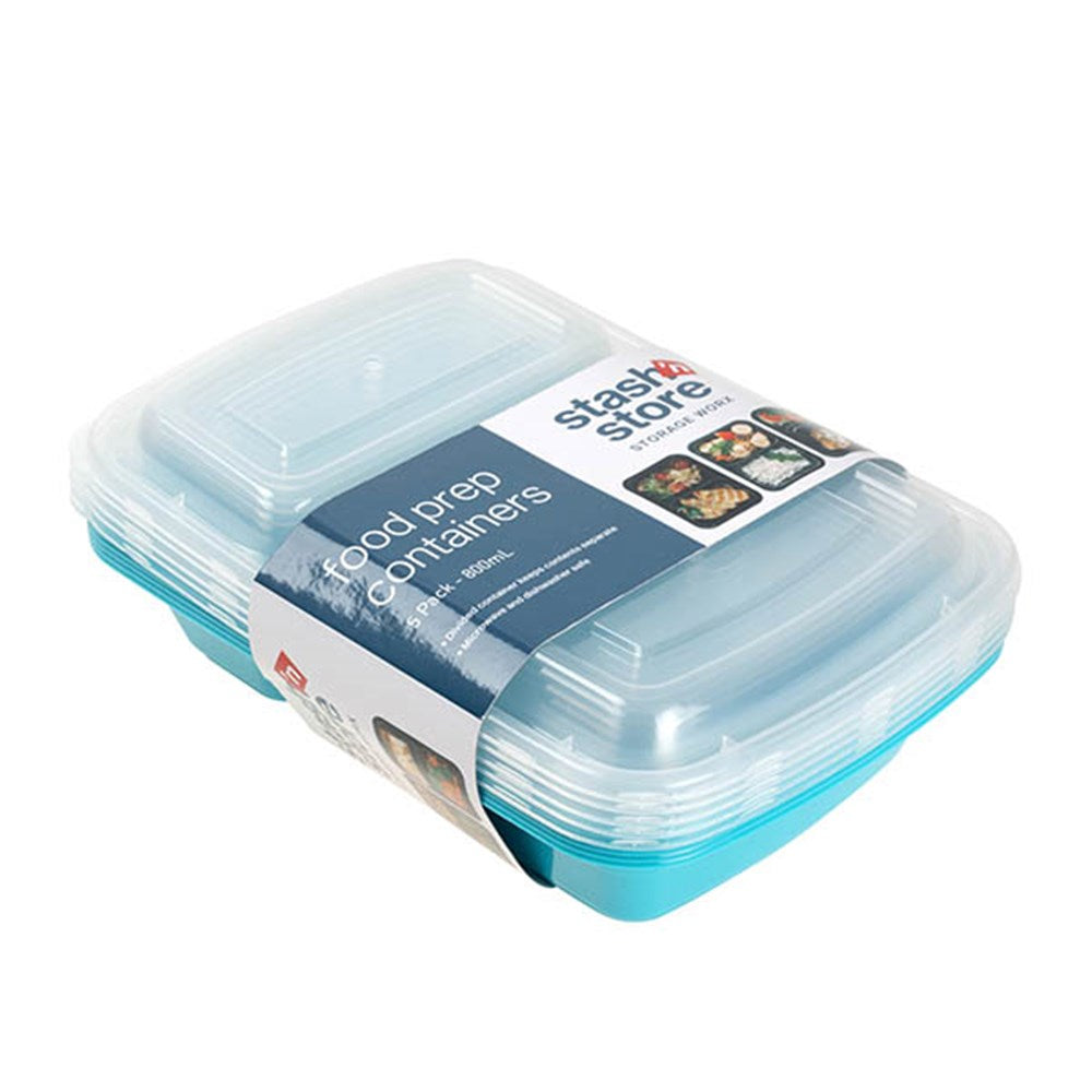 Container Plastic Reusable 2 Compartment 800mL 5pk