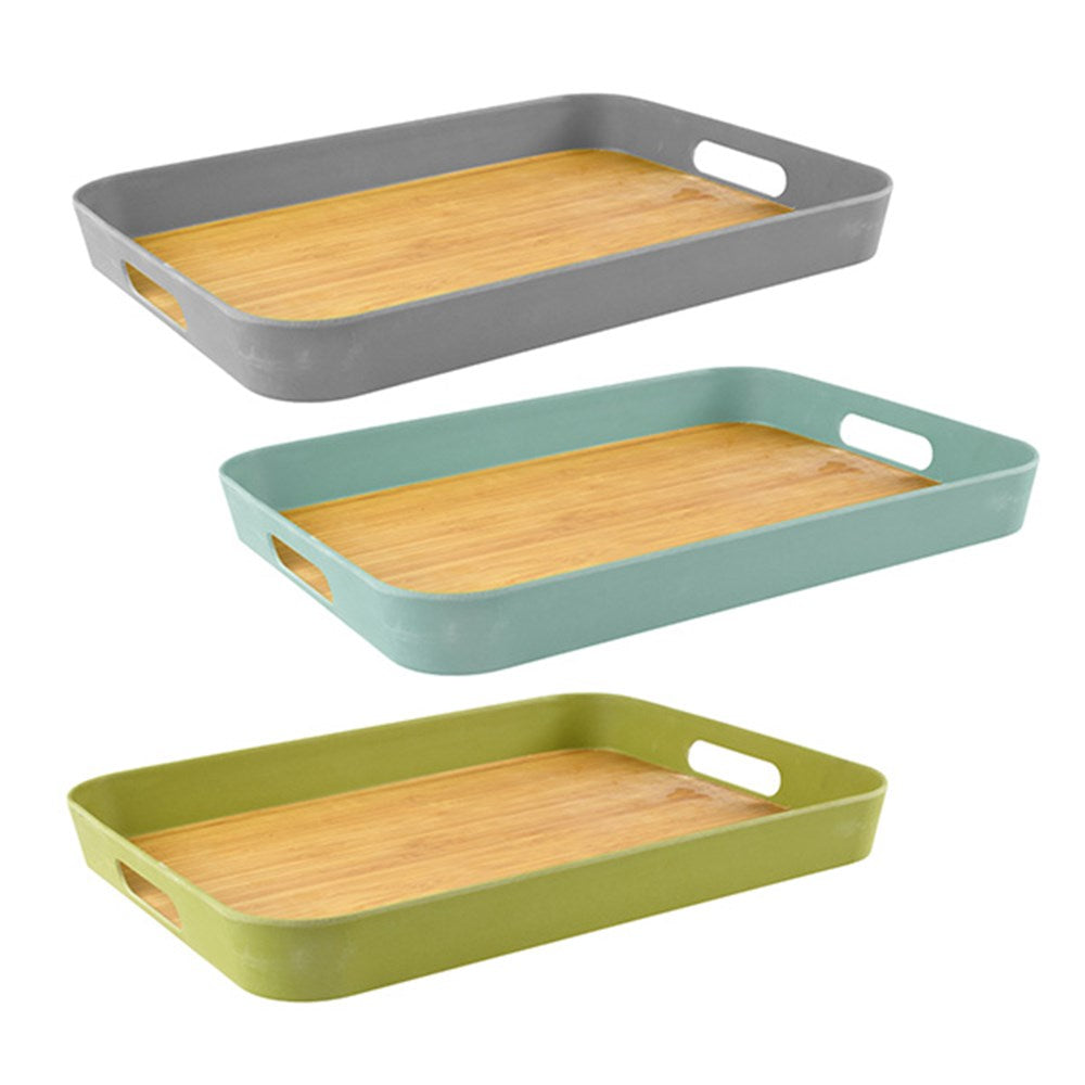 Melamine Serving Tray w Wood Pattern 41x31x4cm 3 Asst Col