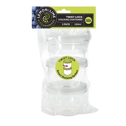 TWIST LOCK STACKING CONTAINERS 3PC 260ML