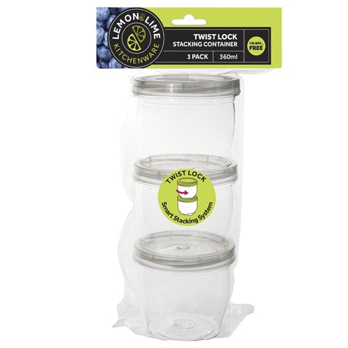 TWIST LOCK STACKING CONTAINERS 3PC 360ML