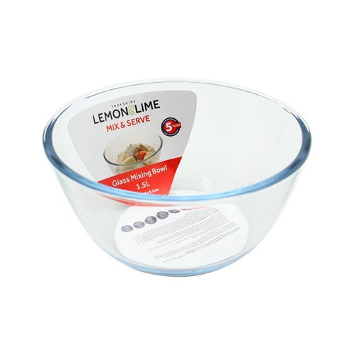 YORKSHIRE GLASS BAKEWAREMIXING BOWL 1.5L 19X19X9.5CM