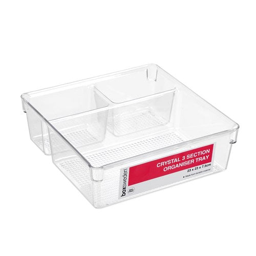 CRYSTAL 3 SECTION ORGANISERTRAY 23X23X7.5CM