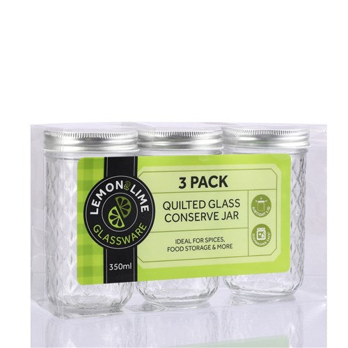 QUILTED GLASS CONSERVE JAR 3PK 350ML