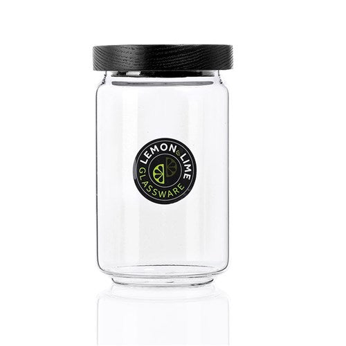 WOODEND BLACK GLASS CANISTER750ML 9X9X15CM