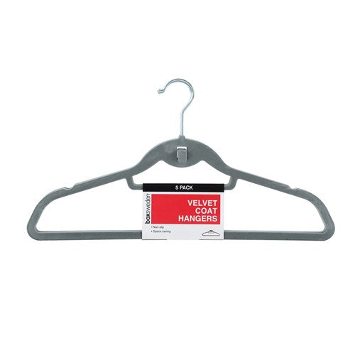 VELVET HANGERS GREY 5PK 44.5CM