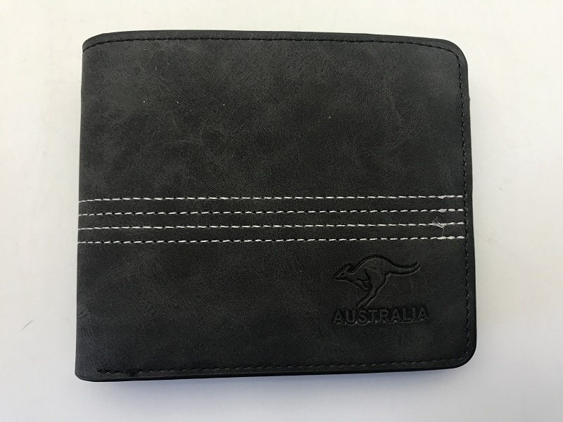 Men wallet 4 thread lines and stitches around kangaroo stamp black