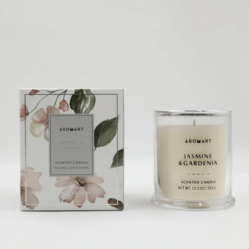 AROMART D9.7X10.7CMH SCENTED GLASS CLASS CANDLE WITH PLASTIC LID SCENTJASMINE GARDENIA