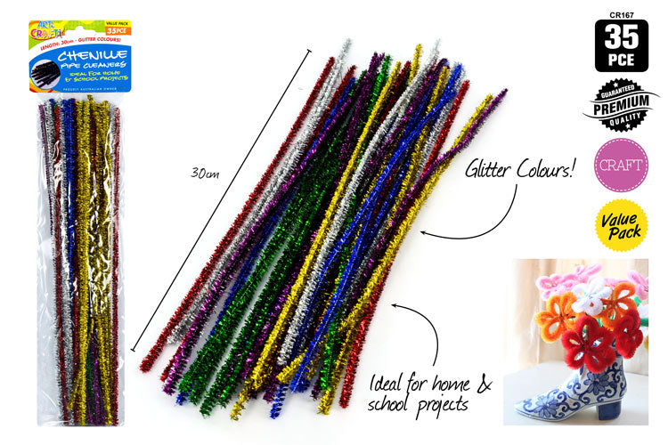 35pce Chenille Glitter PipeCleaners30cmL