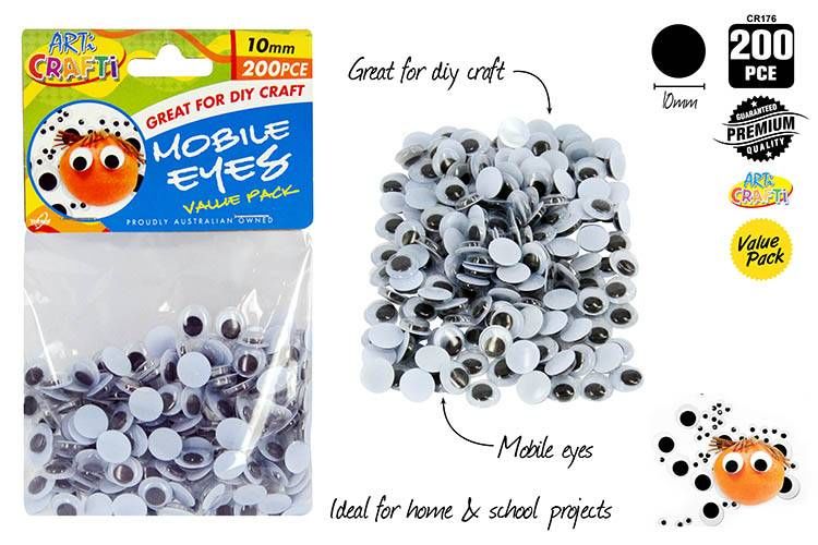 200pce Craft Mobile Eyes 10mm Glue on