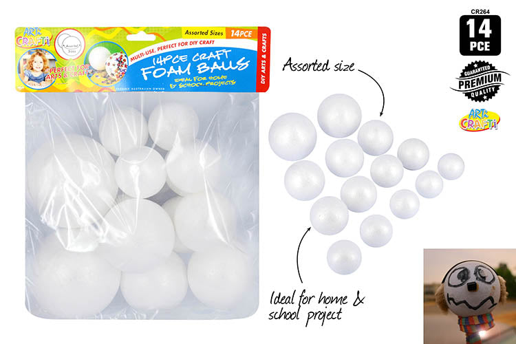 14pce Craft Foam Balls-Value Pk-AstSizes