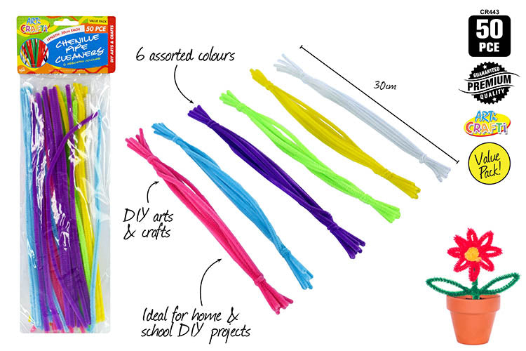 50pce Chenille Pipe Cleaners-30cm-Asst