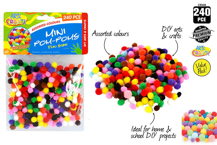 240pce Mini PomPoms-Coloured