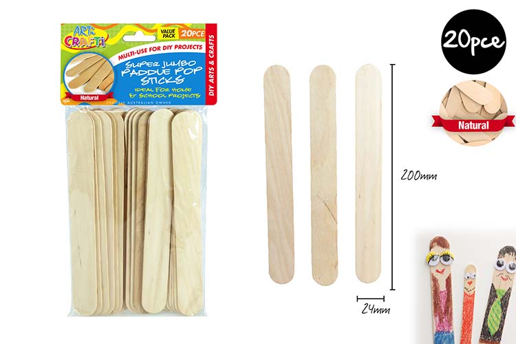 20pce S Jumbo PaddlePop Sticks-20cm NAT