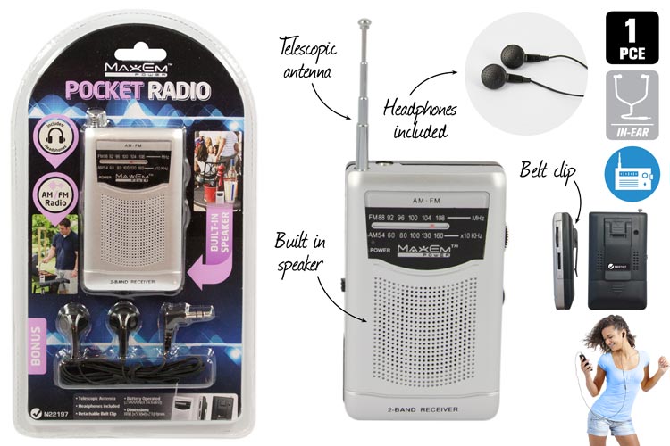 1pc Pocket Radio w/ Speaker & Earphone