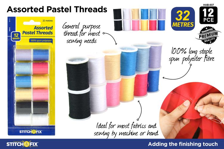 Assorted Pastel Thread 12X32m 12pce
