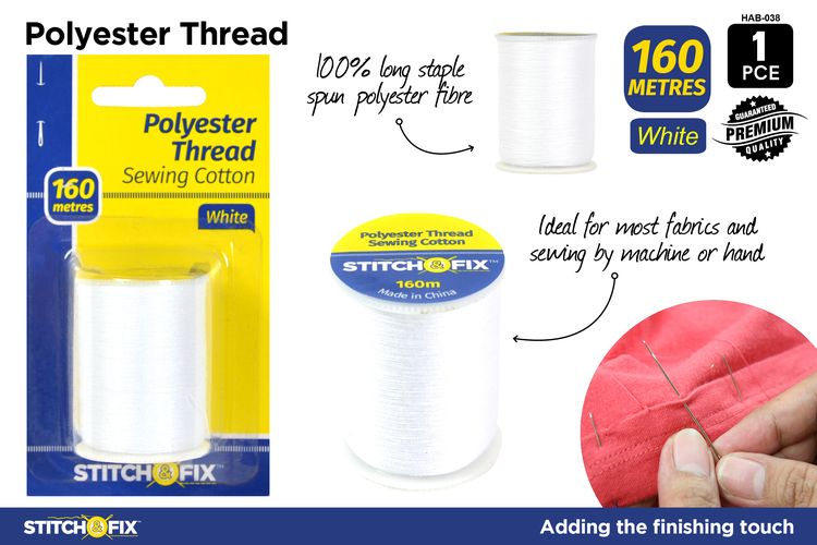 1pce Poly Thread Cotton 160m White