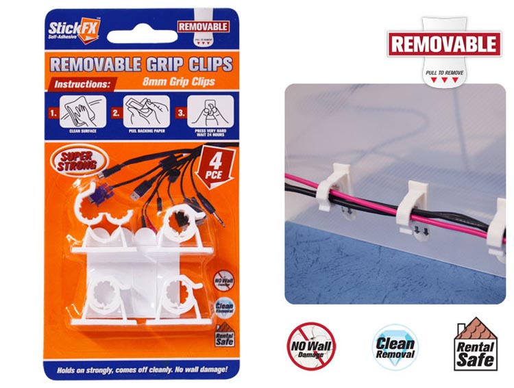 4pce Self Adh Grip Clips 8mm Removable