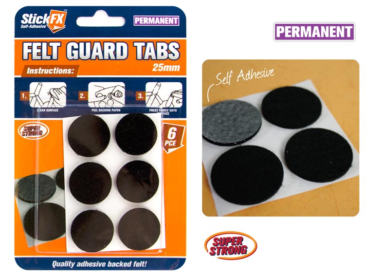 6pce Self Adhesive Felt Guard Tabs 25mm