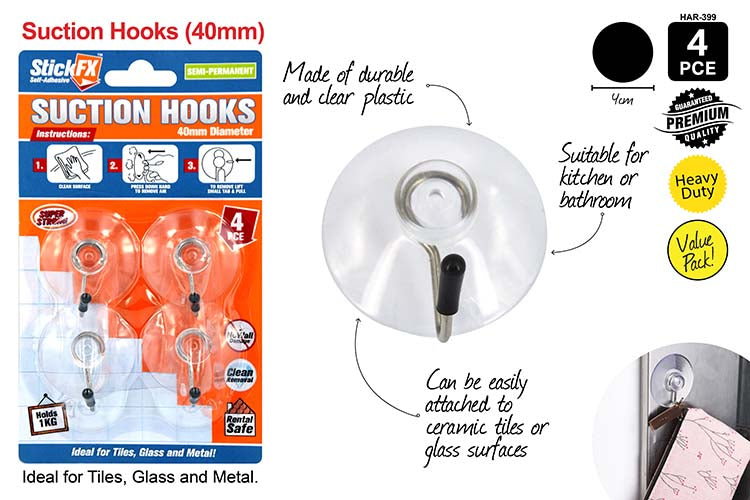 4pce Suction Hooks-Holds 1kG- 4cmD