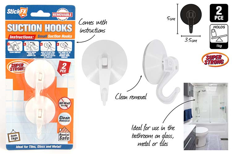 2pc Small Suction Hook-5x3.5cm Holds 1k