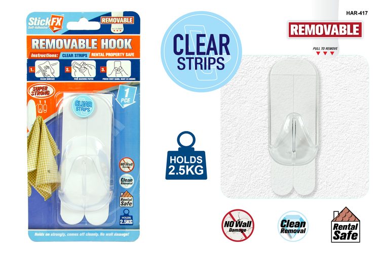 1pce Self-Adhesive Hooks-2.5kg-Rem-CLEAR