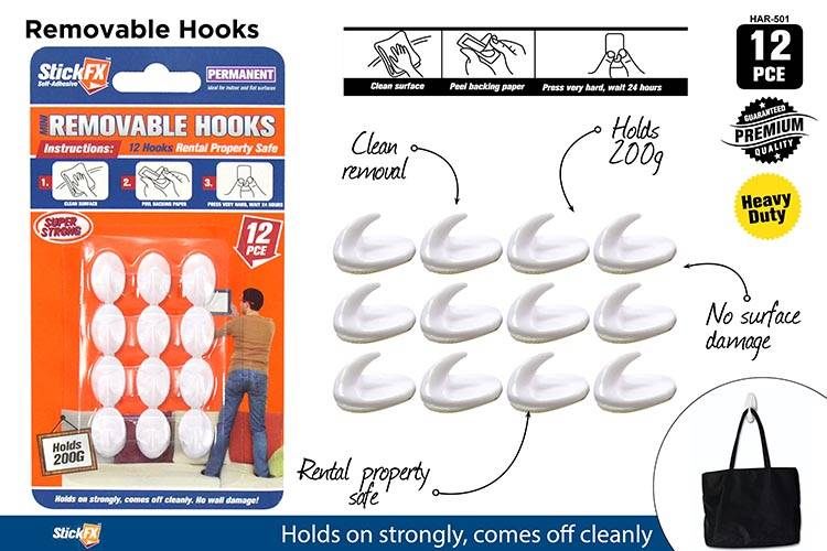 12pce Self Adhesive Hooks Mini 200g