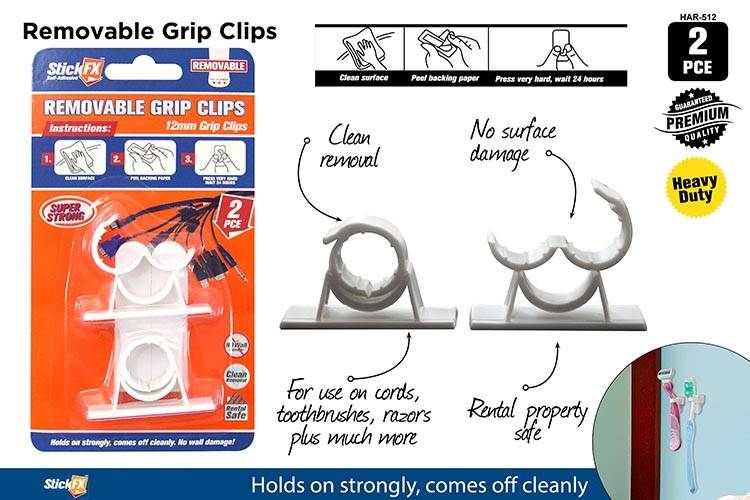 2pce Self-Adh Grip Clips-12mm-Removable