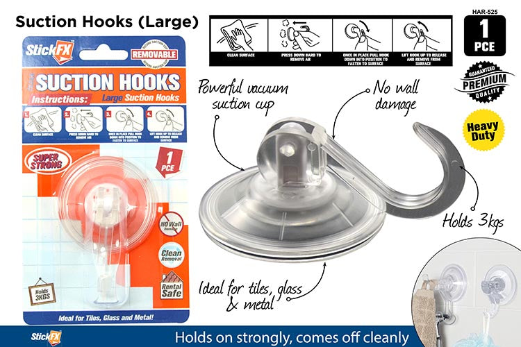 1pc Lrg Suction Hook-Holds 3k CLEAR