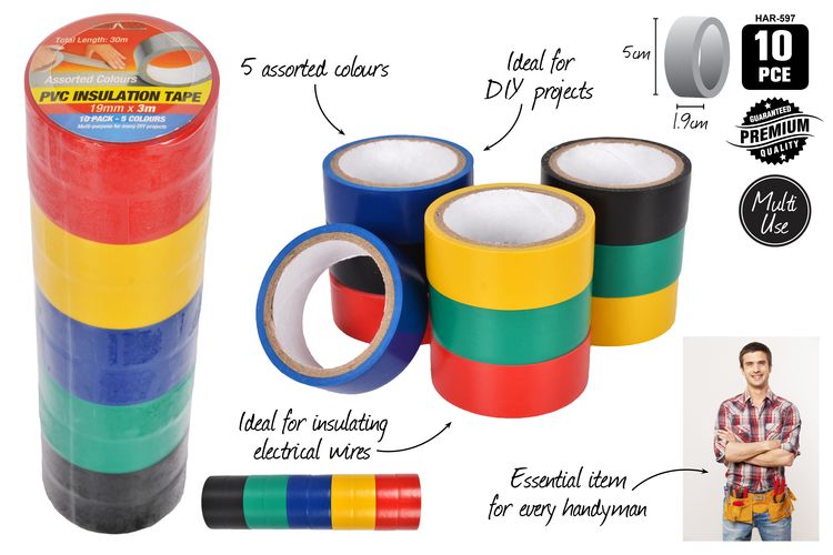 10Pc Electrical Tape 19mmx3M