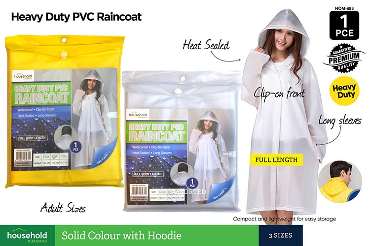 1pce Heavy Duty Raincoat PVC 3 size