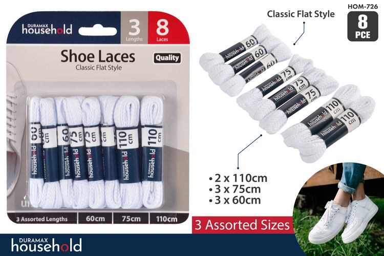 8pce ShoeLaces-60cm(3)-75cm(3)-110cm(2BK