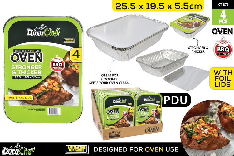Foil Tray 25.5x19x5.5cm with Lid 4pce
