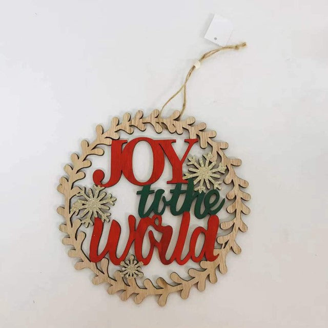 WOODEN HANGING CIRCLE JOY TO THE WORLD 23*23CM