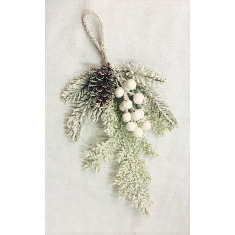 XMAS SNOWY PICK HANGER PINE/BERRY/CONE 27X37CM