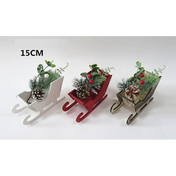 XMAS PICKS IN WOODEN SLEIGH 15CM 3COLS