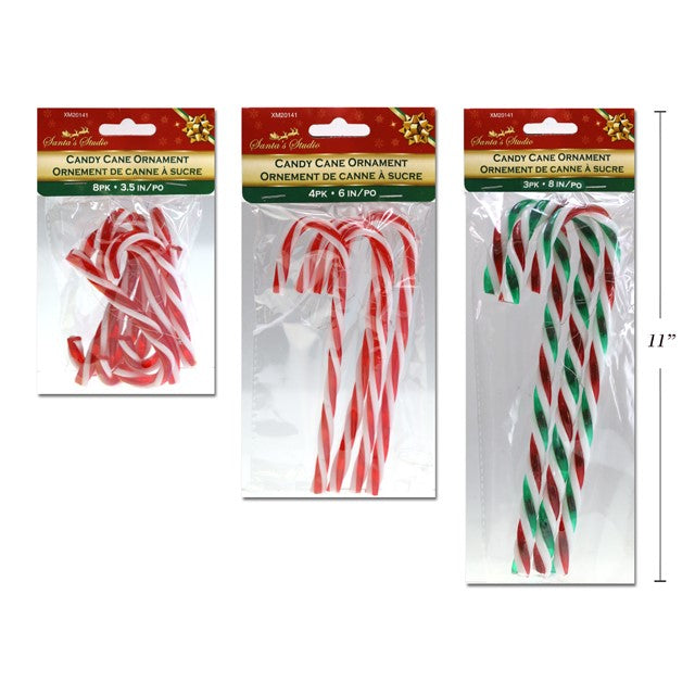 XMAS CANDY CANE ORNAMENT PK4 20.32CM PK6 15.24CM PK10 9.9CM 3ASST