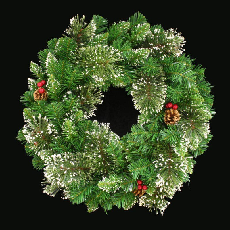 XMAS WREATH 60CM FROSTED NEEDLE PINE W/PINECONE & BERRIES