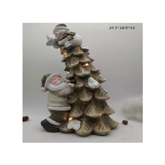 FIG - SANTA & SNOWMAN WITH TREE LED 24.5X18.5X43CM