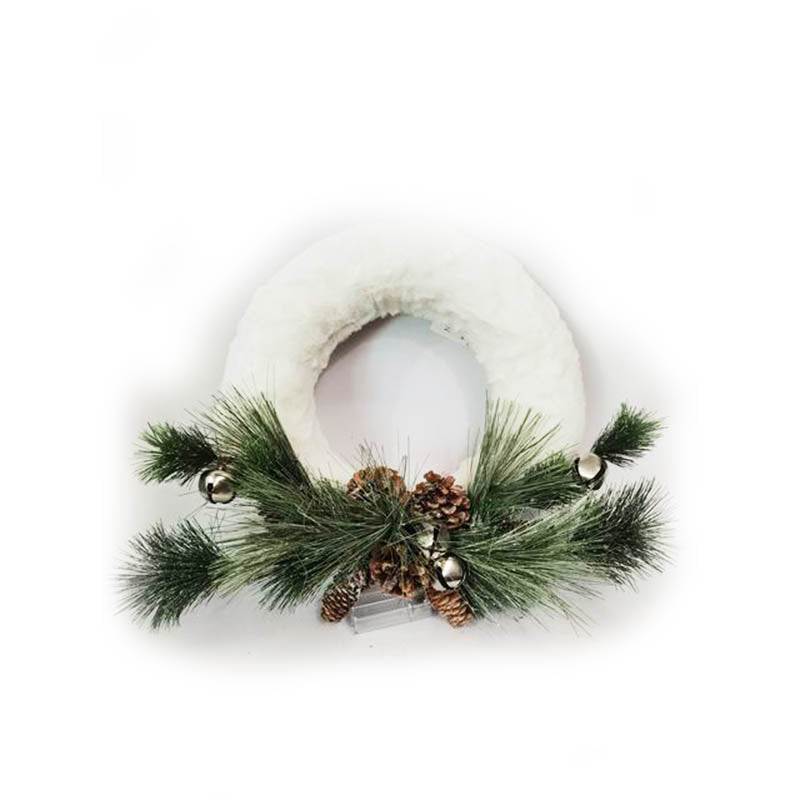 WHITE FURRY WRAETH W/PINE LEAVES 48X10X39CM