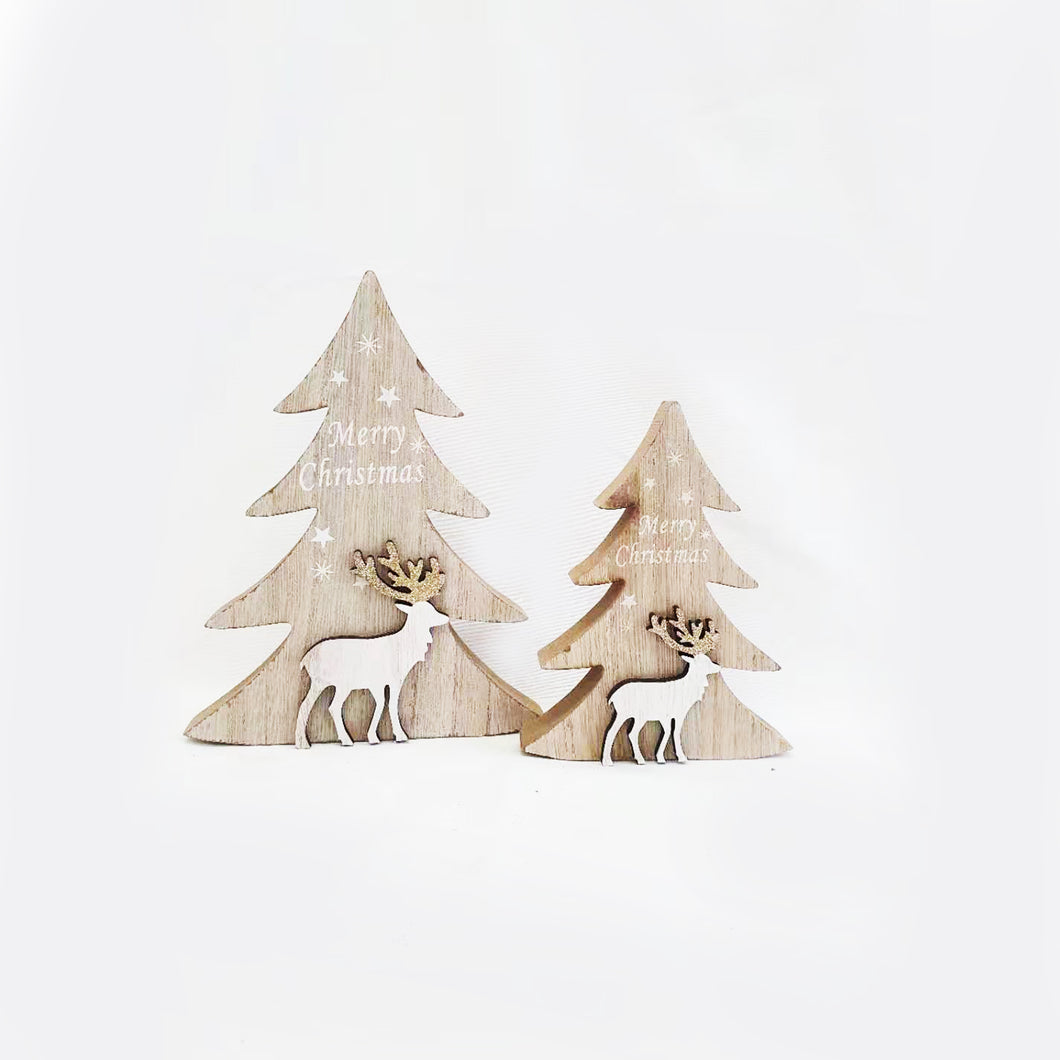 WOODEN TREE SHAPE W/DEER 11.5*15CM NATURAL COLOR