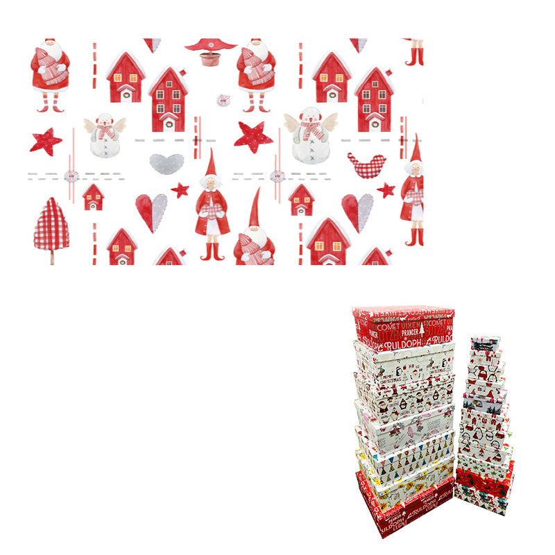 XMAS GIFT BOX S/18 SANTA & HOUSE 43X34X15.5CM