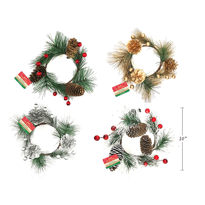 XMAS WREATH PINE W/3 ARTIFICIAL CONES & BERRIES 20CMDIA 4ASST