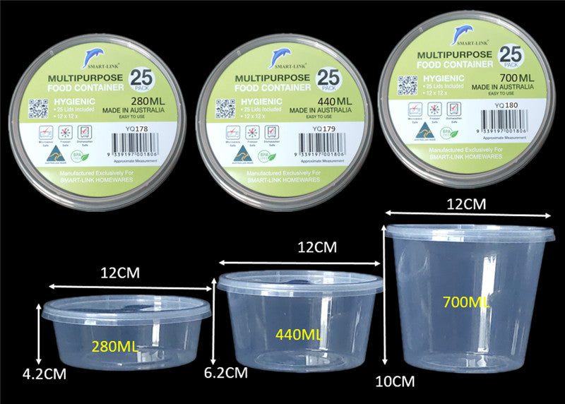 Round Plastic Container & Lids Takeaway Food Container 280ml 440ml 700ml