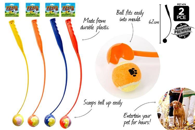 2pc Tennis Ball Launcher 62cm-4Col Asst